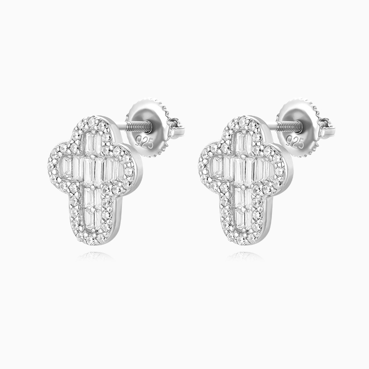 Shining Star Jewelry New Arrivals Luxury 925 Silver Full Diamond Cross Earrings
