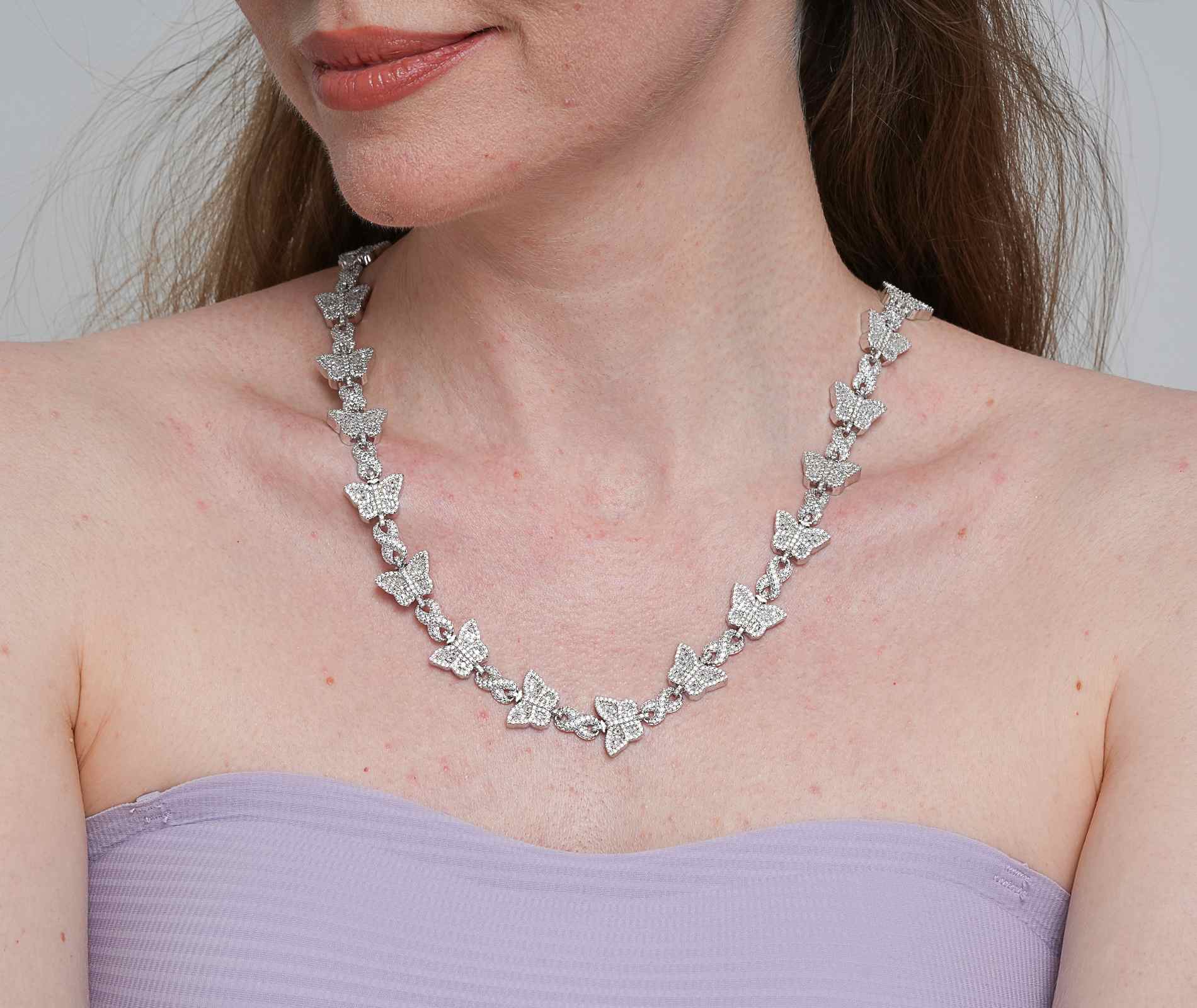 Shining Star Jewelry New Design Moissanite Infinity Link Chain Butterfly Necklace