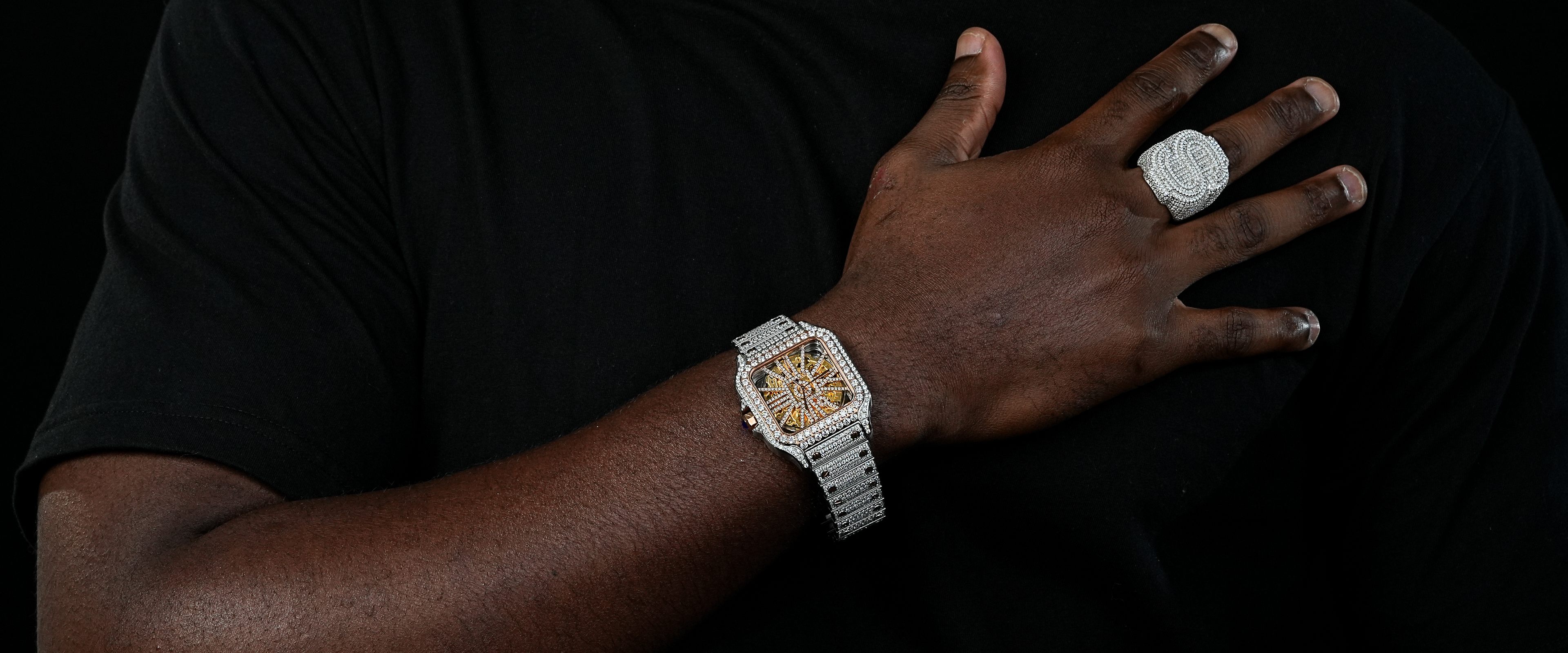 Shining Star Jewelry Rose Gold Plated Ice Moissanite Mechanical Watch