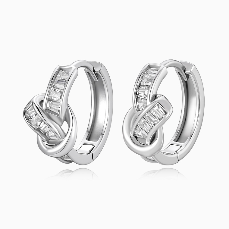 Shining Star Jewelry Fashion Trend 925 Silver Baguette Zircon Huggies Earrings