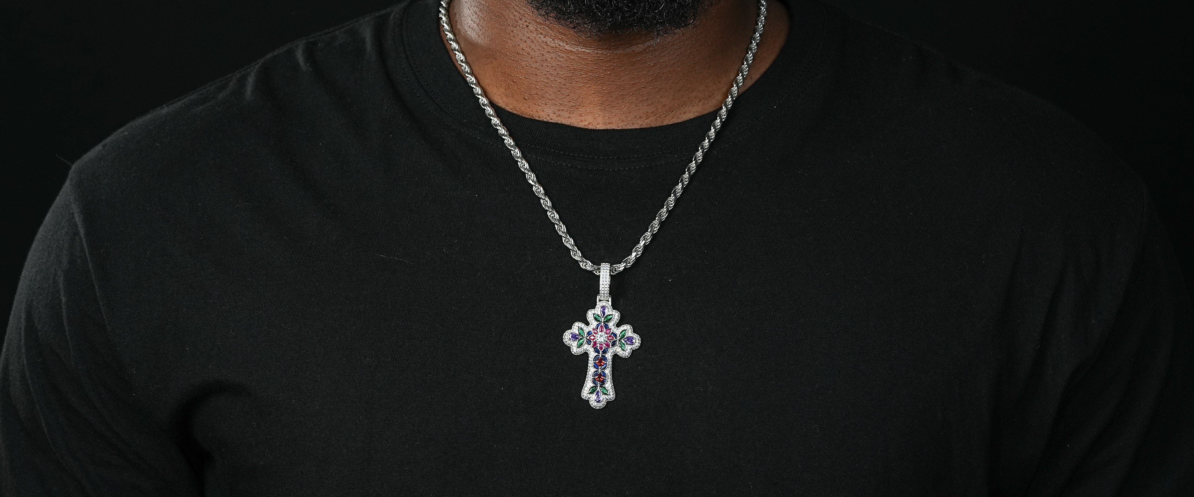 Shining Star Jewelry High Quality Mixed Fancy Cut Colored Zircon Cross Pendant Shining Star Jewelry High Quality Mixed Fancy Cut Colored Zircon Cross Pendant