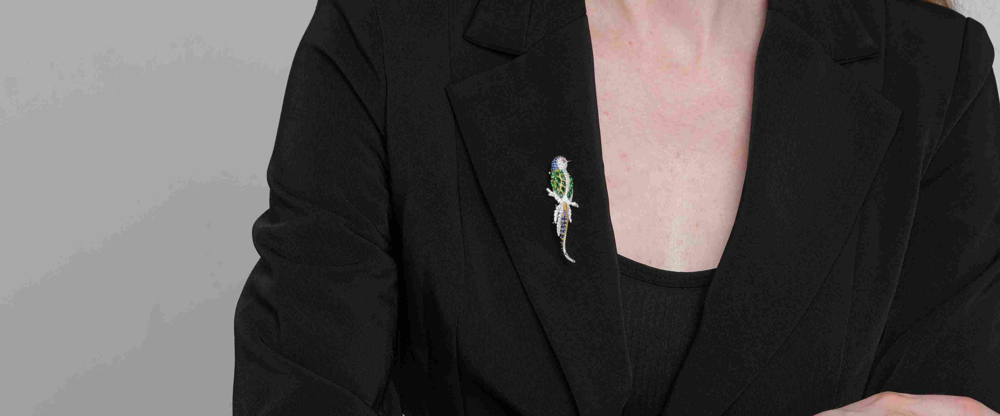 Shining Star Jewelry Elegant Style Women's 925 Silver Emerald Zircon Bird Brooch