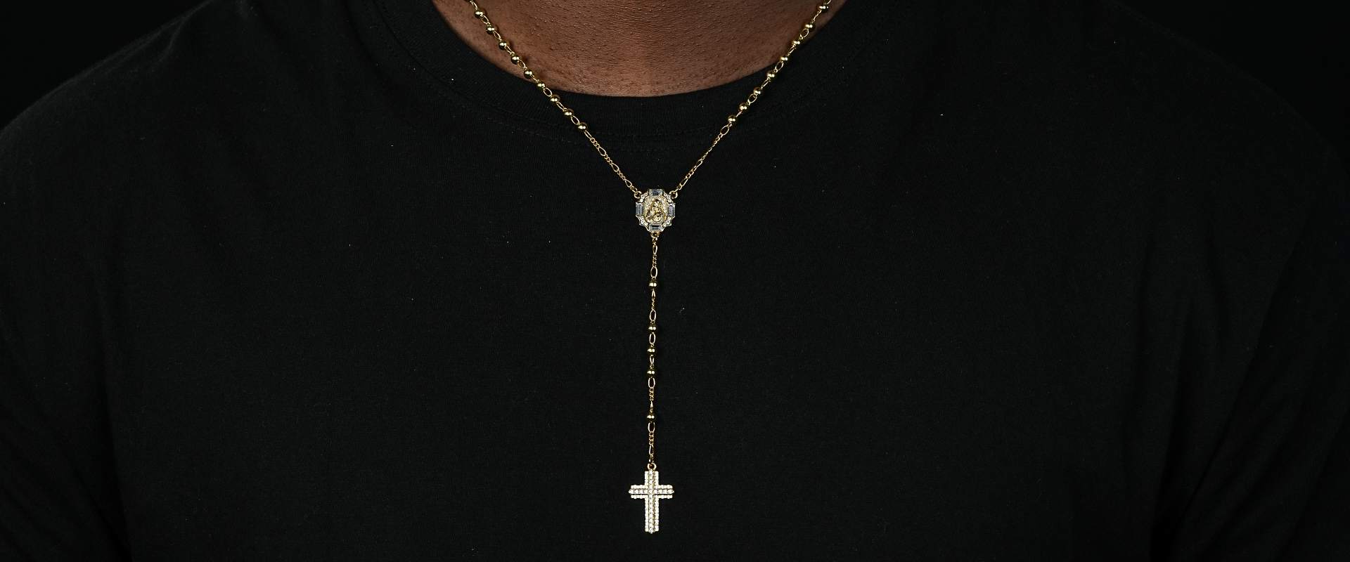 Shining Star Jewelry 14K Gold Charms Virgin Mary Cross Pendant Rosary Necklace Shining Star Jewelry 14K Gold Charms Virgin Mary Cross Pendant Rosary Necklace