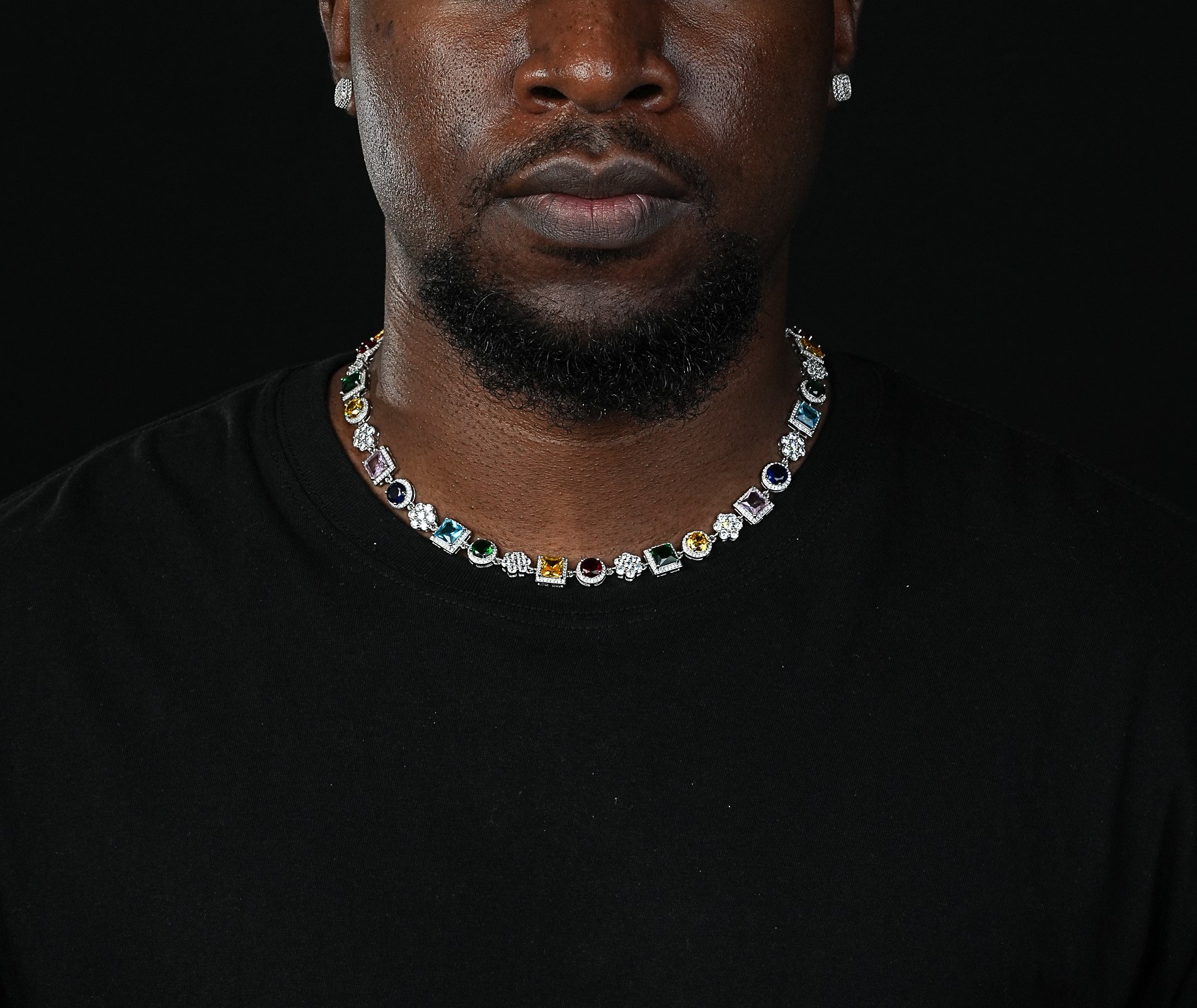 Shining Star Jewelry 10Mm Multi Color Bling Cz Stone Chain Silver Necklace Shining Star Jewelry 10Mm Multi Color Bling Cz Stone Chain Silver Necklace