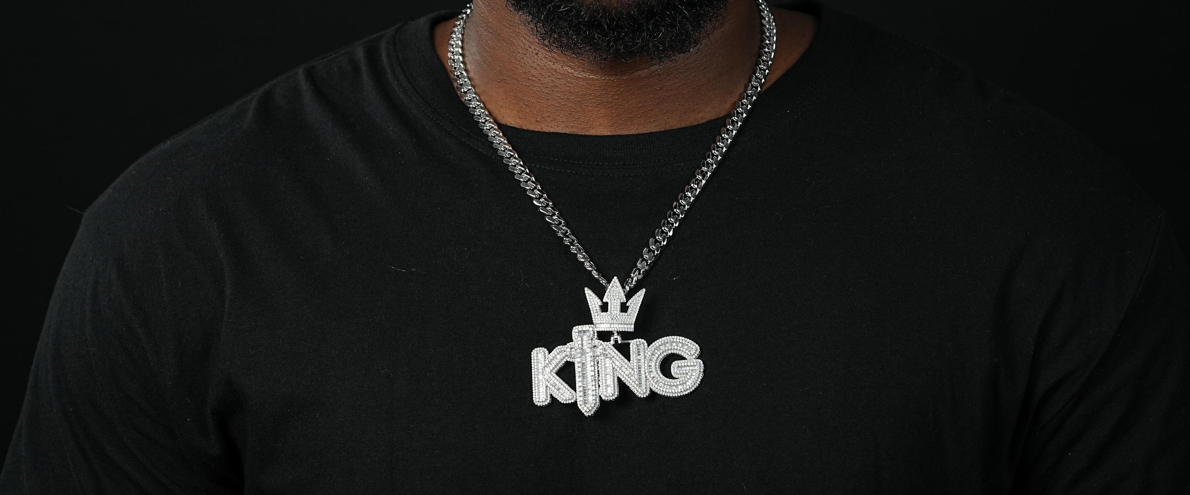 Shining Star Jewelry Fashionable Baguette Moissanite Big Size Letter KING Pendant