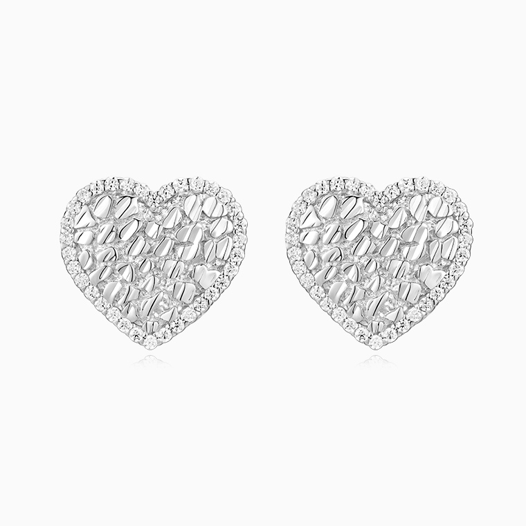 Shining Star Jewelry Unique Design 925 Silver Diamond Nugget Heart Earrings