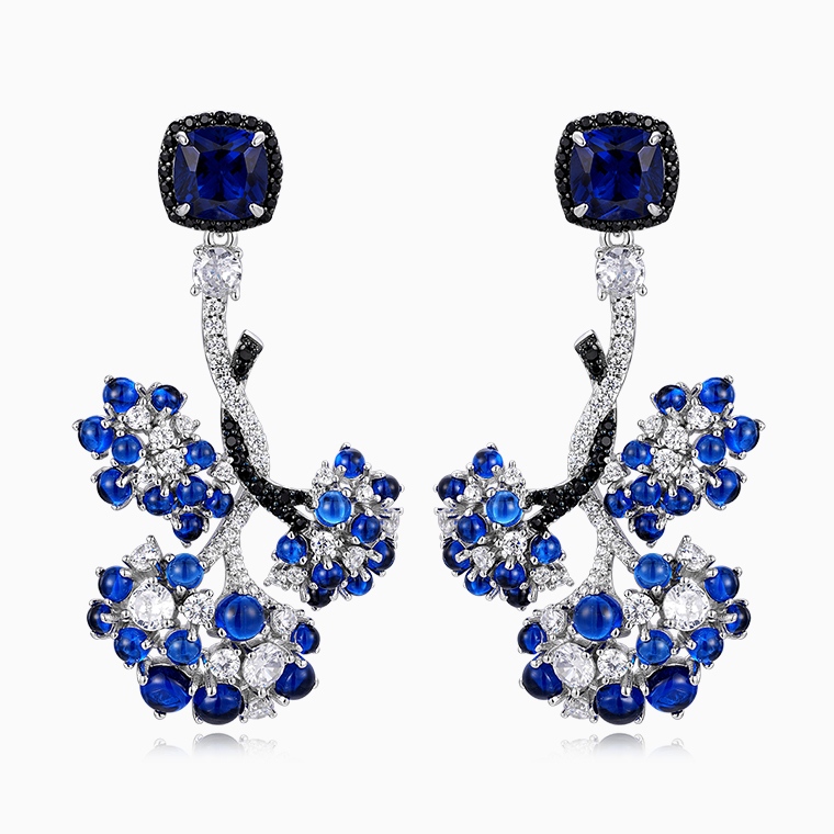 Shining Star Jewelry Luxury Sapphire Zircon Ginkgo Leaves Dangle Earrings Women