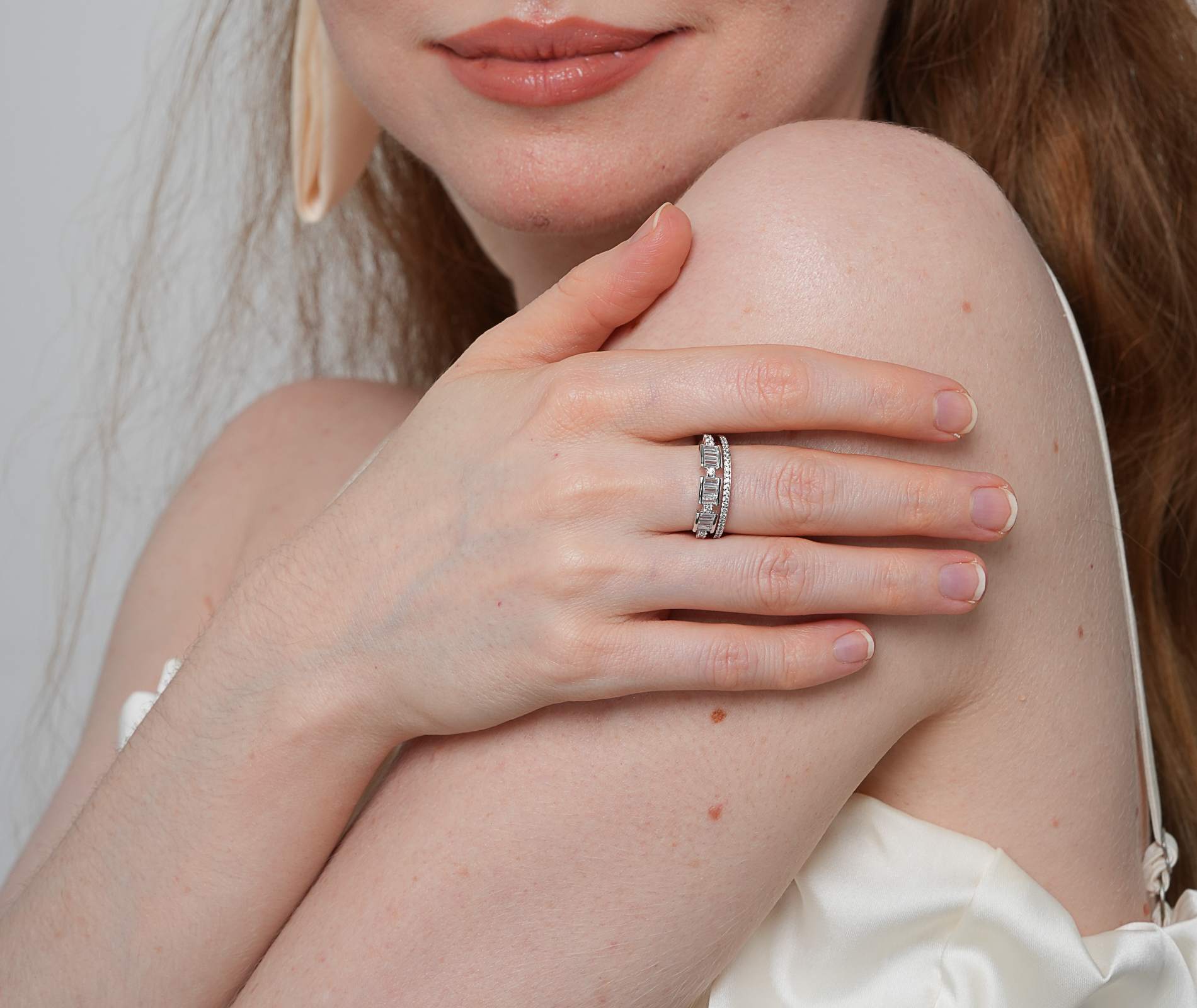 Shining Star Jewelry Fashion Trend Zircon Baguette Cut Iced Out Open Ring Women