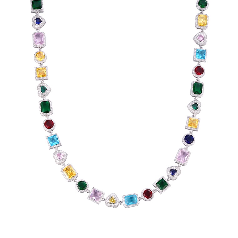 Shining Star Jewelry 10Mm Sterling Silver Cluster Iced Out Link Chain Necklace