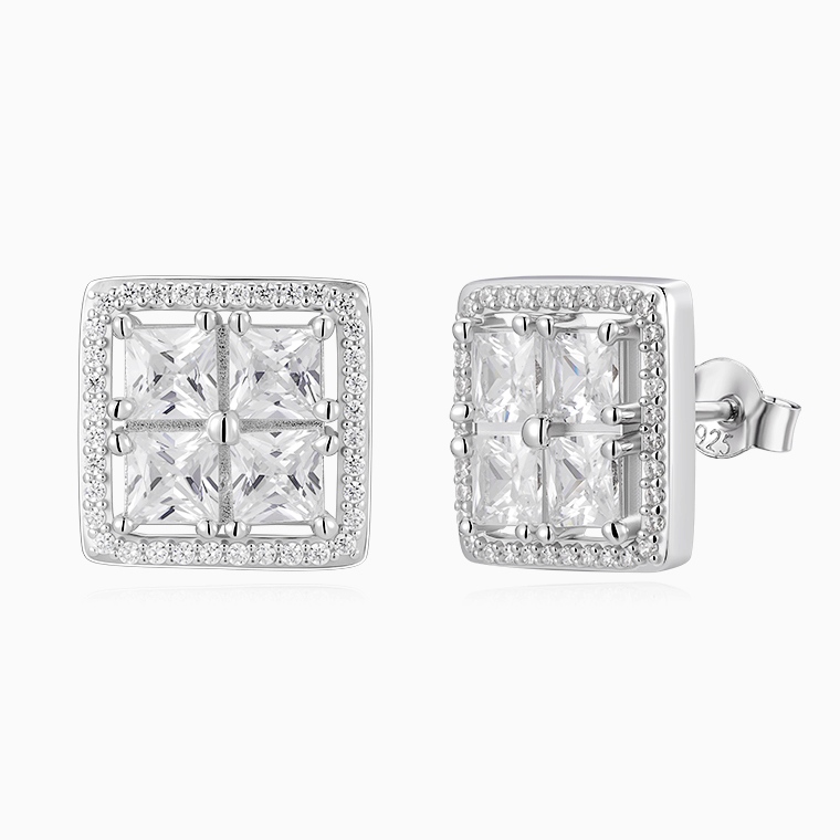 Custom Moissanite Square Stud Earrings for Women