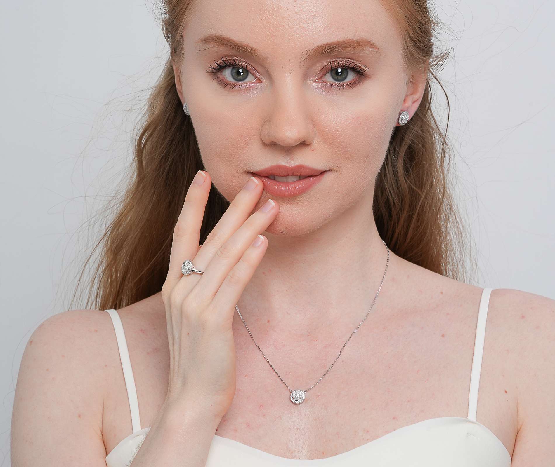 Shining Star Jewelry Moissanite Halo Necklace Earrings Ring Women Jewelry Set