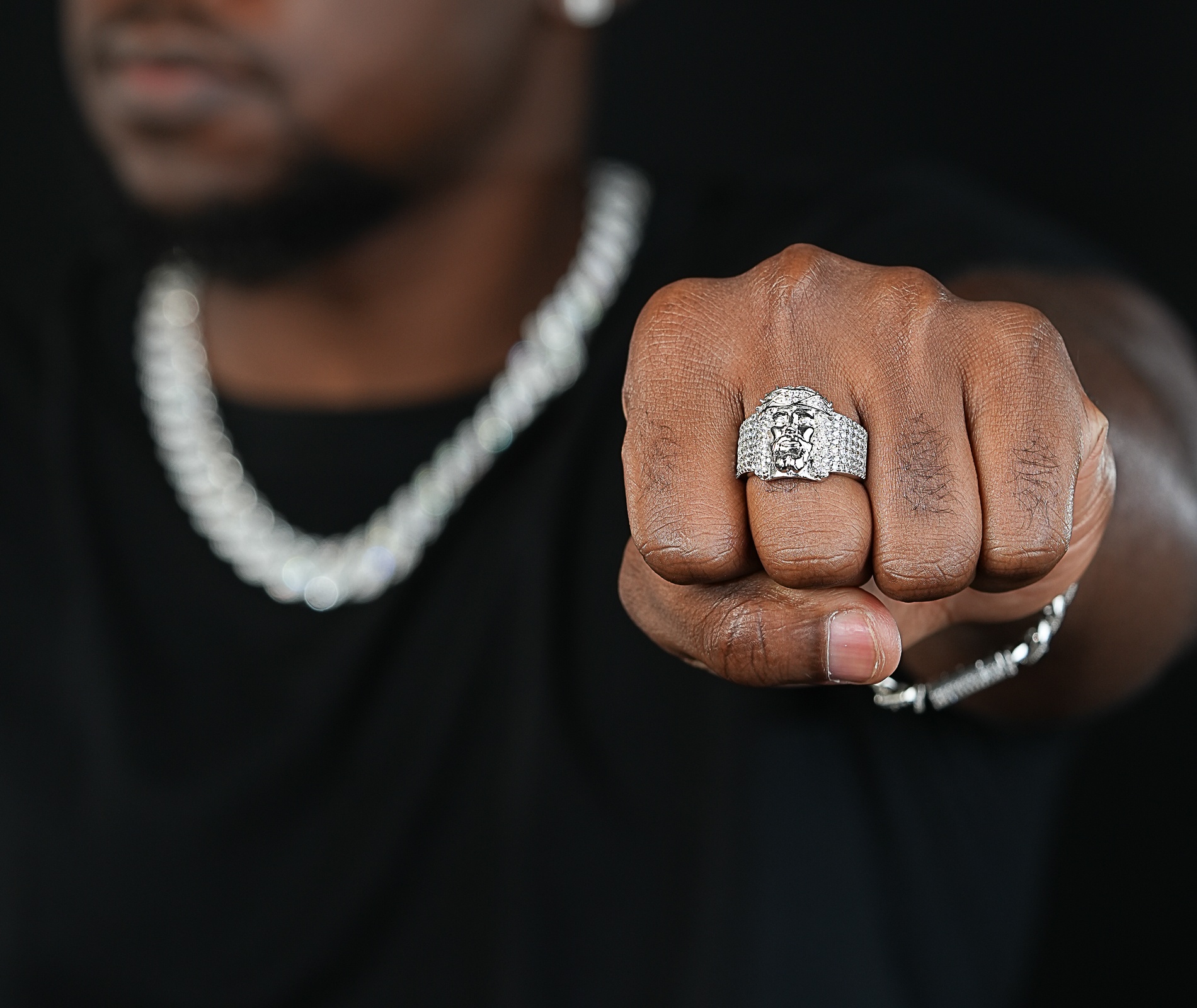 Shining Star Jewelry 925 Sterling Silver Mens Moissanite Hip Hop Jesus Ring