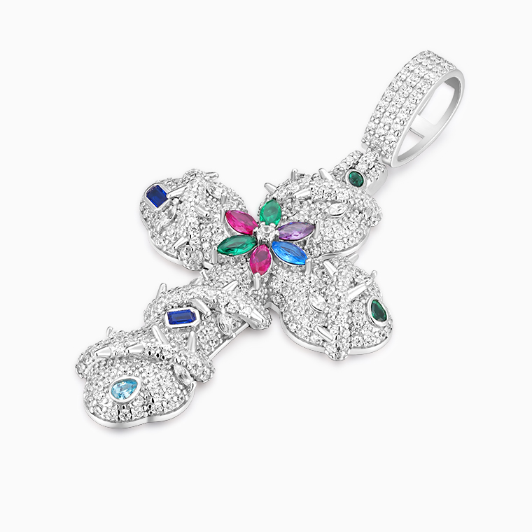 Shining Star Jewelry Custom Gem Studded Sparkle Scattered Diamond Cross Pendant