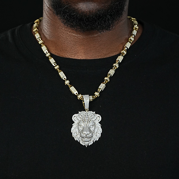 Shining Star Jewelry Fine 925 Sterling Silver Iced Cz White Gold Lion Pendant