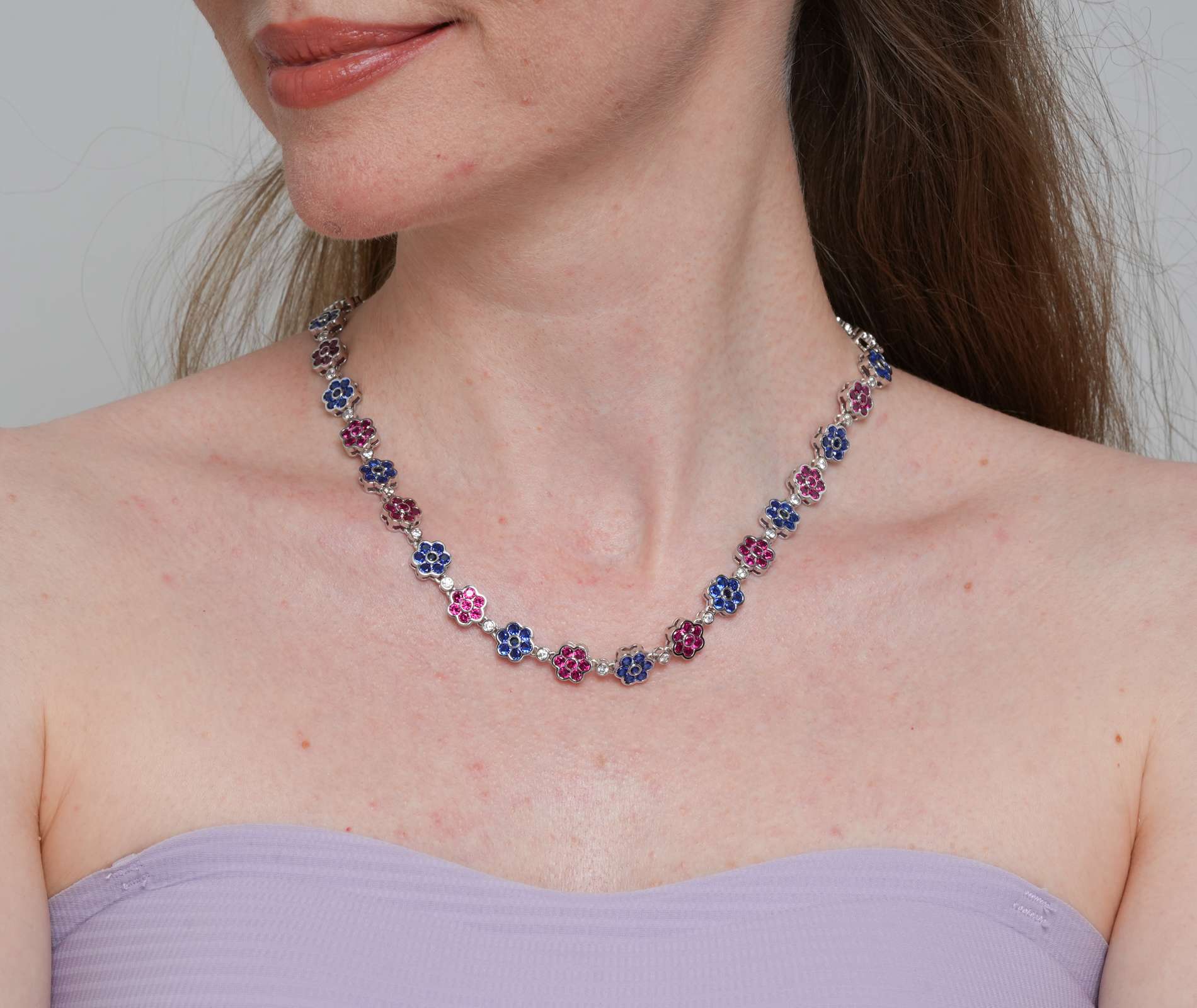 Shining Star Jewelry Iced Out Chain Wholesale Multi Color Flower Tennis Necklace