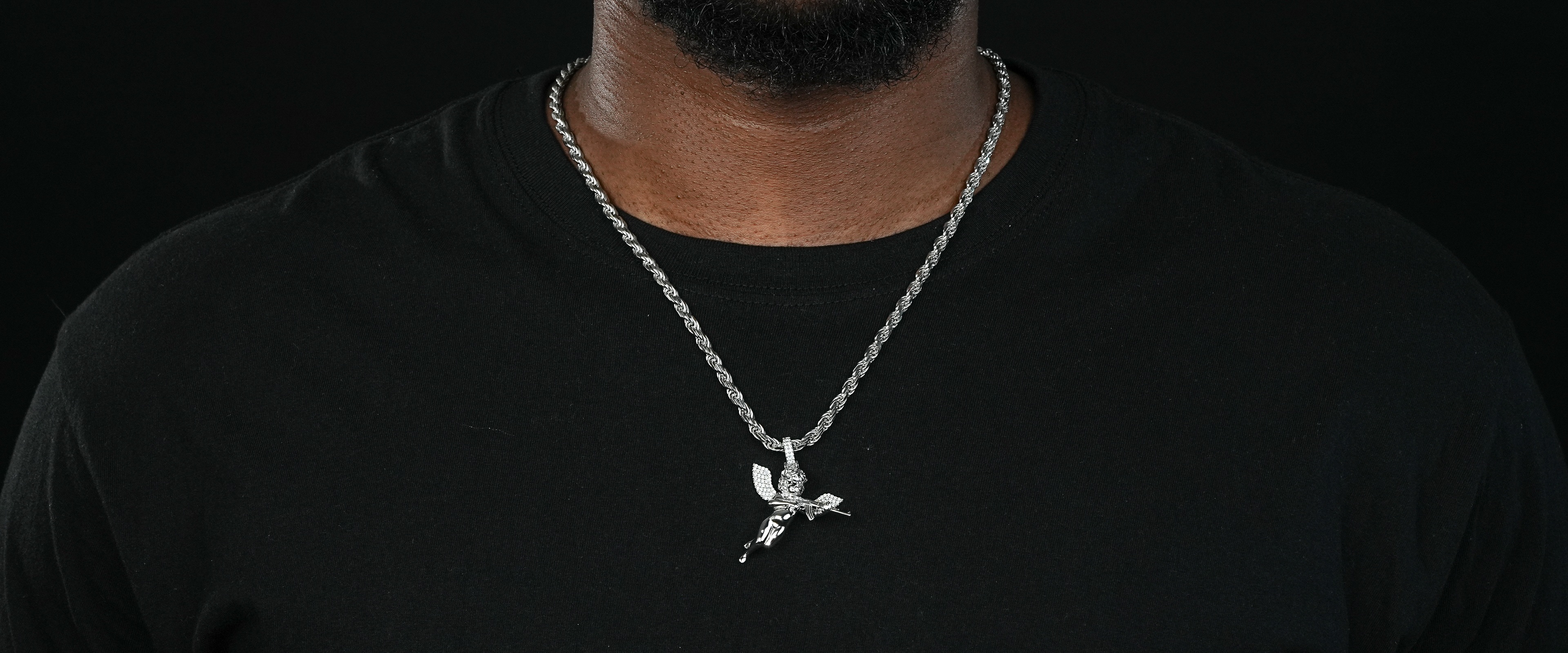 Shining Star Jewelry 925 Silver Revenge Angel Iced Zircon Crystal Wing Pendant