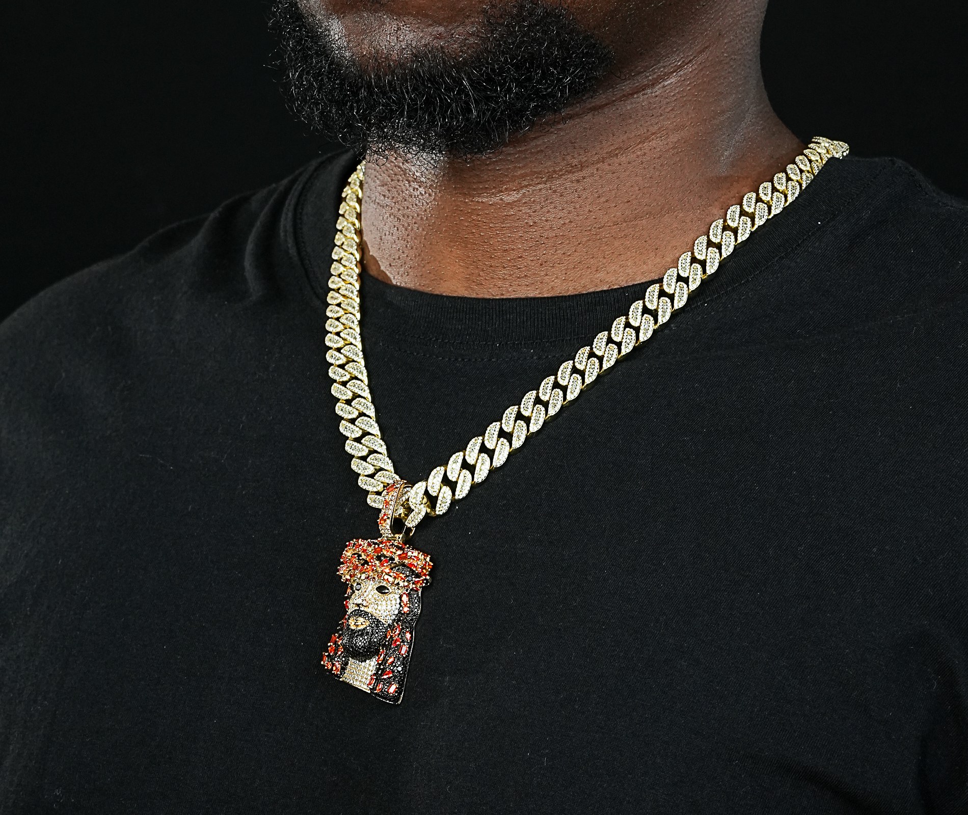 Shining Star Jewelry 925  Silver Punk Rocker Colored Zircon Jesus Head Pendant