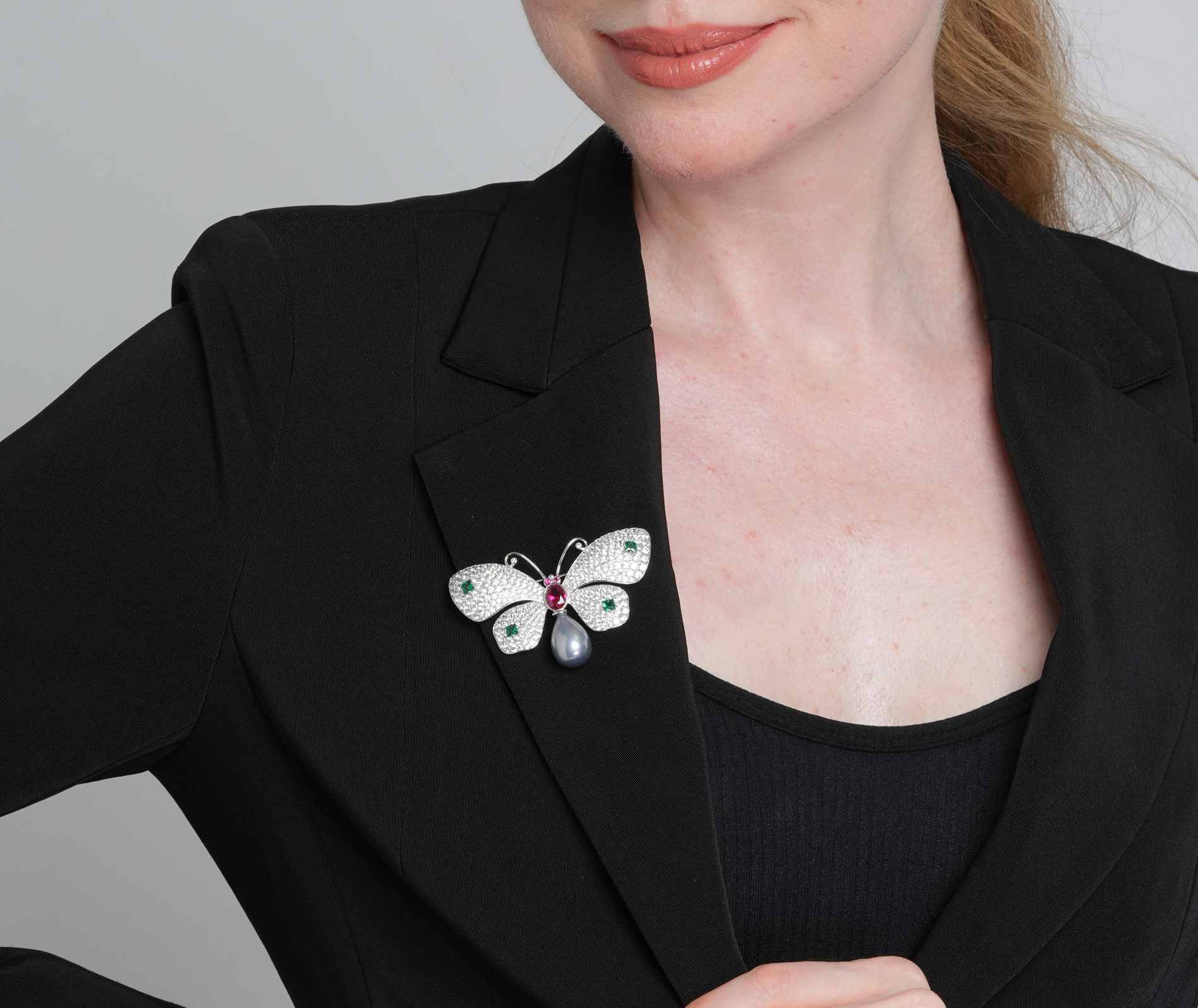 Shining Star Jewelry Women's Fashion Ruby Zircon 925 Silver Butterfly Brooch