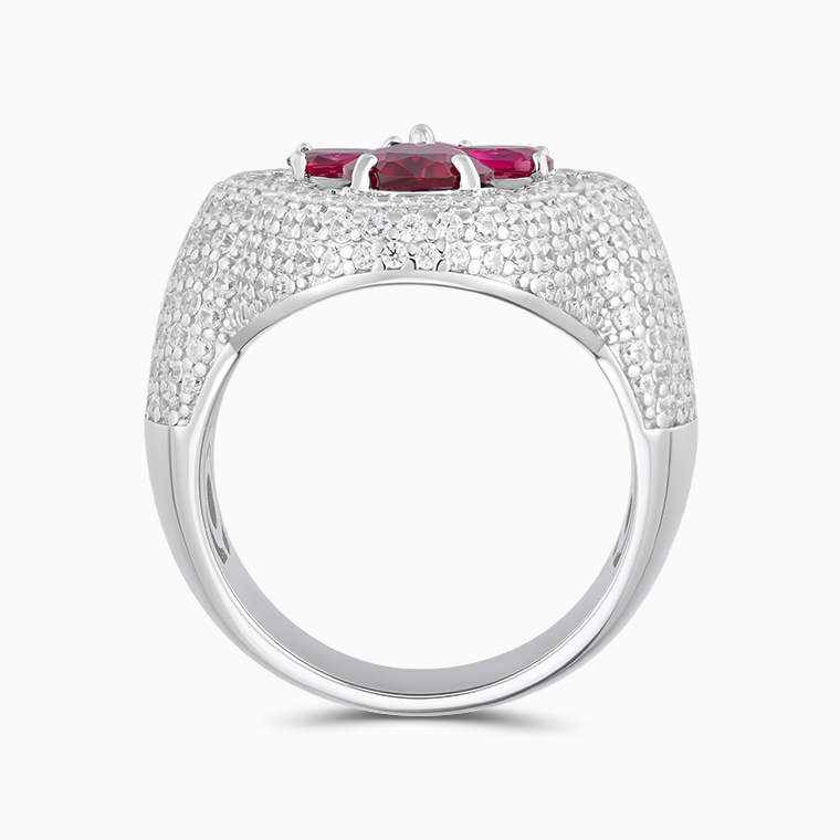 Shining Star Jewelry Ruby Inlaid VVS Moissanite Iced Out Four Leaf Clover Ring