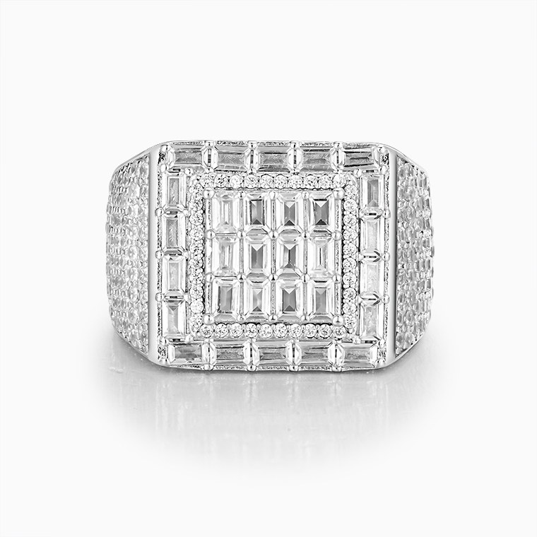 Shining Star Jewelry Mens D VVS Clarity Moissanite Square Shape Layer Ring