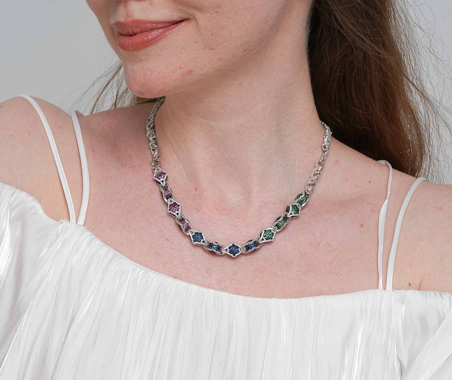 Shining Star Jewelry New Design Fashion Colored Diamond Beads Infinity Necklace