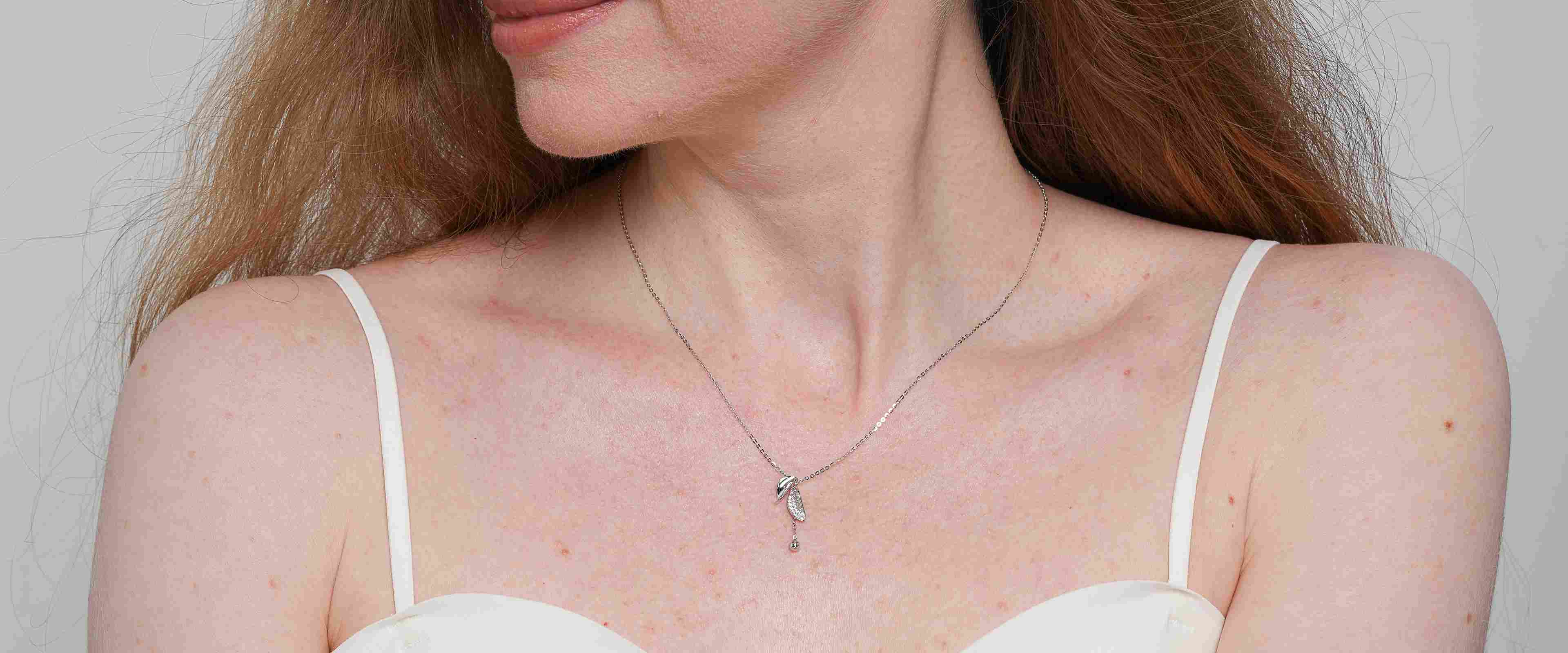 Shining Star Jewelry Adjustable CZ 925 Silver Leaves Pendant Fine Necklace Women