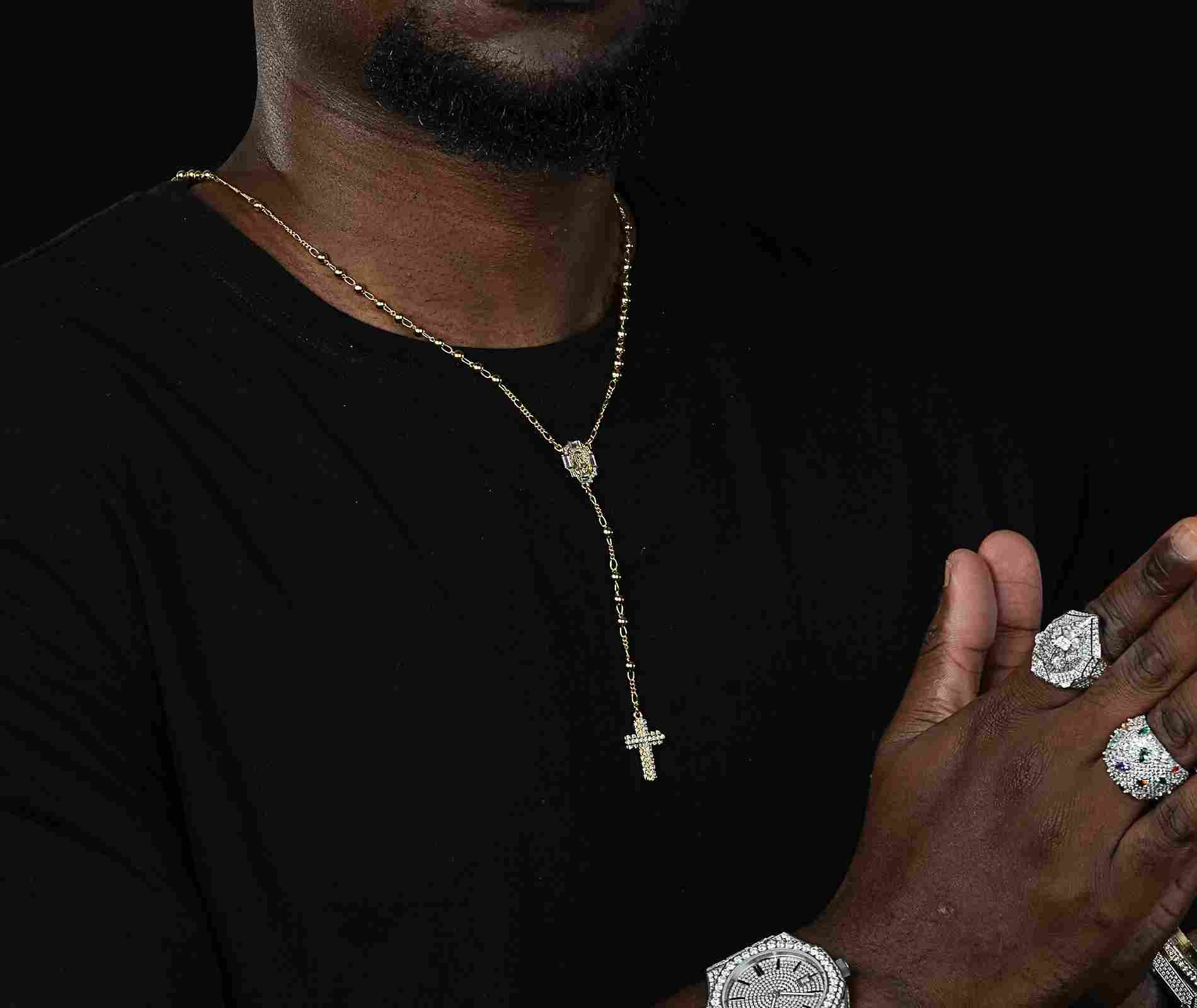 Shining Star Jewelry Zircon Virgin Mary Cross Charms Pendant Rosary Necklace