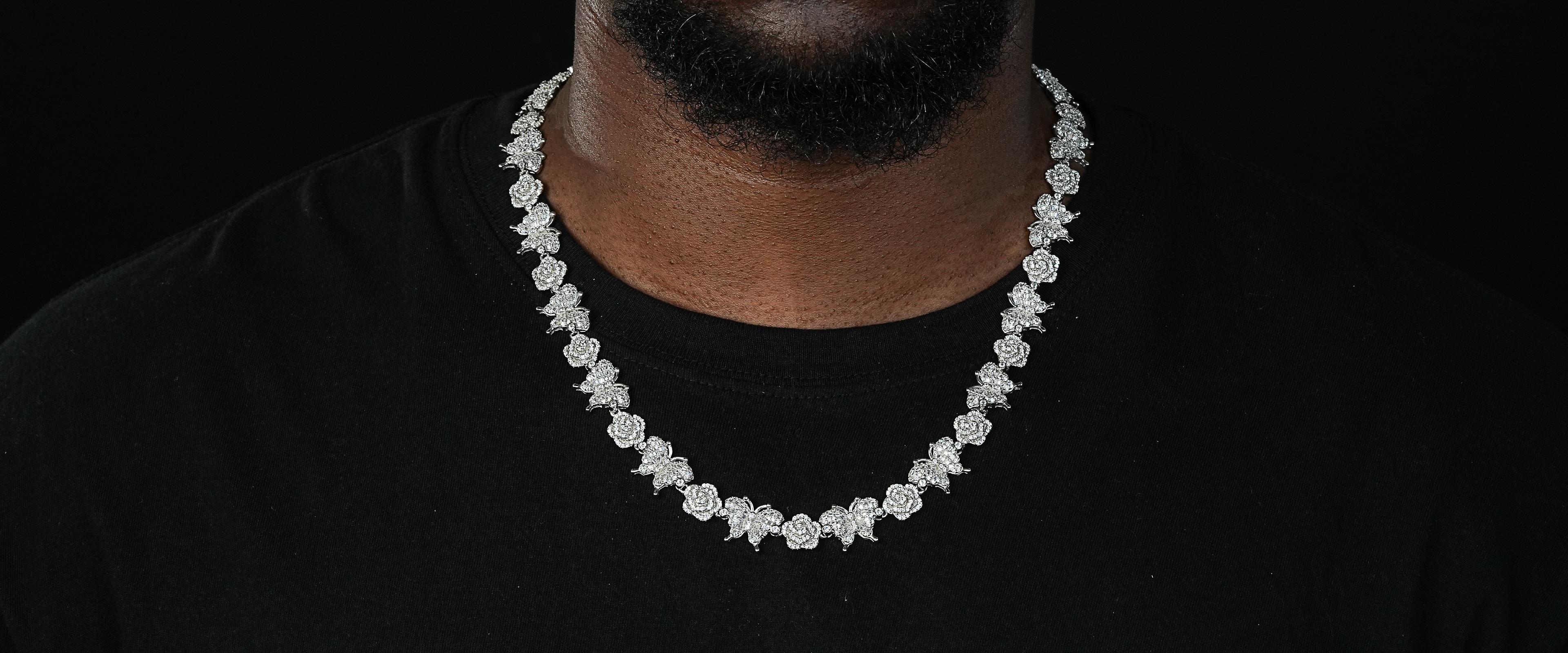 Shining Star Jewelry Diamond Butterfly Rose Silver Chain Necklace For Women