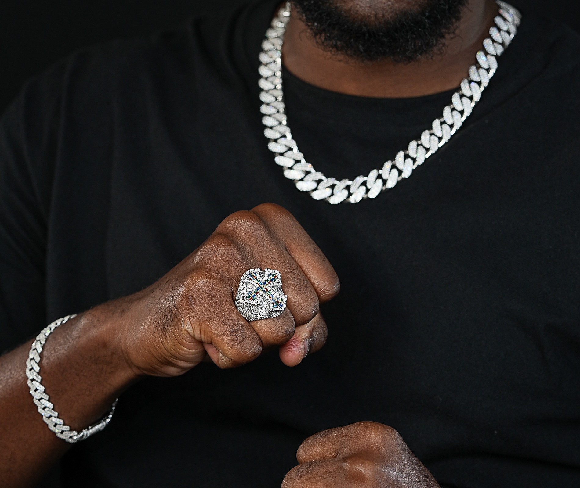 Shining Star Jewelry vintage fashion Hip Hip S925 Baguette Men Gothic Cross Ring