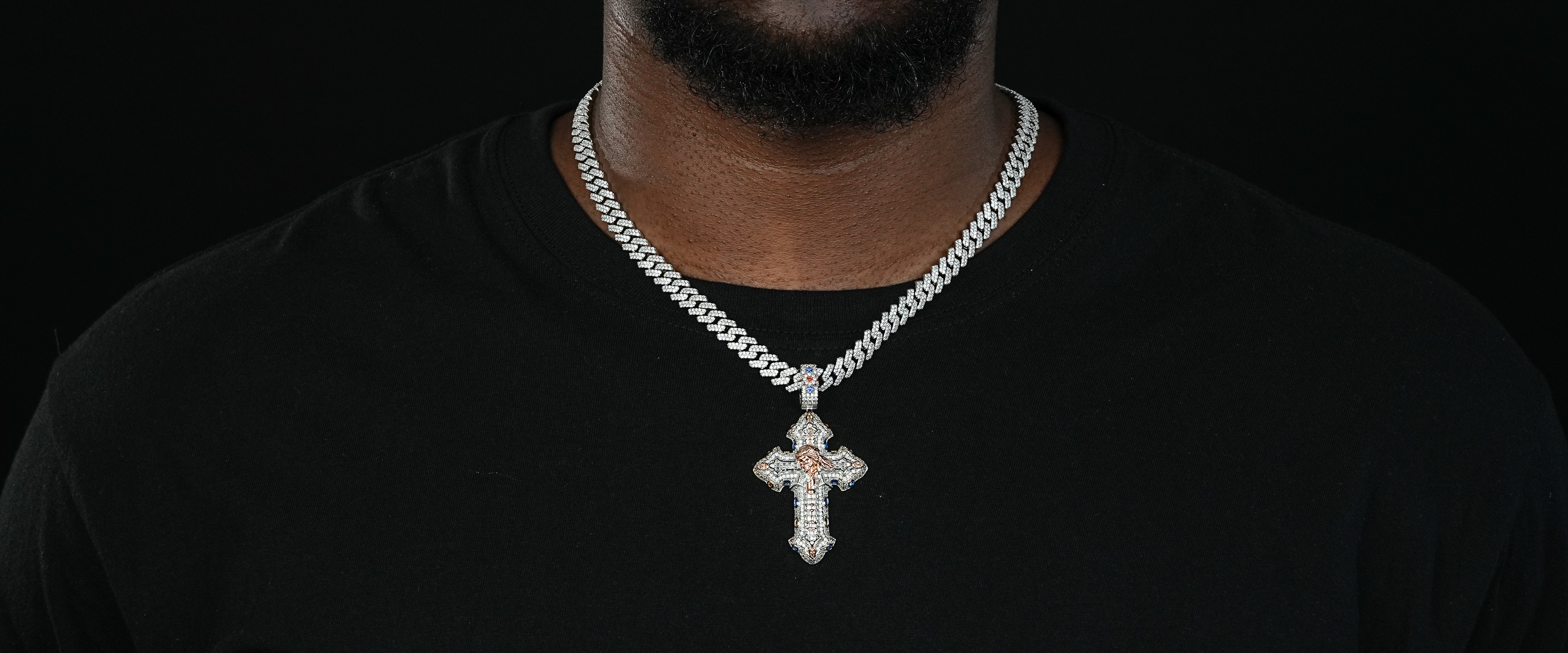 Shining Star Jewelry Bling 925 Silver Diamond Jesus Cross Gothic Charms Pendant