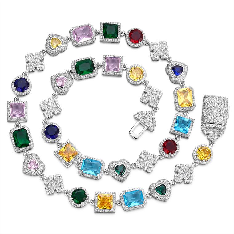 Shining Star Jewelry Gorgeous Colored Gemstones Various Shape Cuts Cross Necklace Shining Star Jewelry Gorgeous Colored Gemstones Various Shape Cuts Cross Necklace