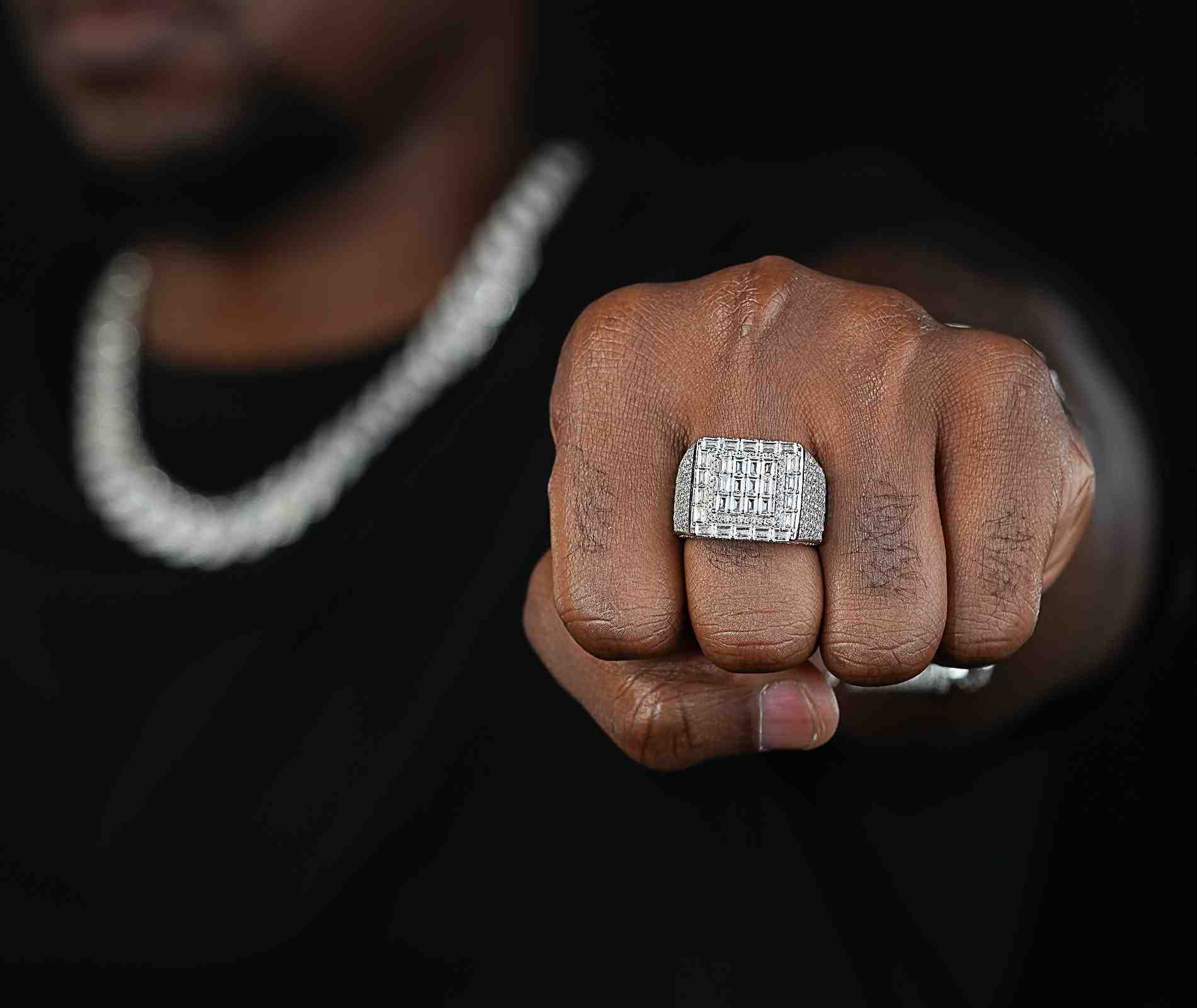 Shining Star Jewelry Mens D VVS Clarity Moissanite Square Shape Layer Ring