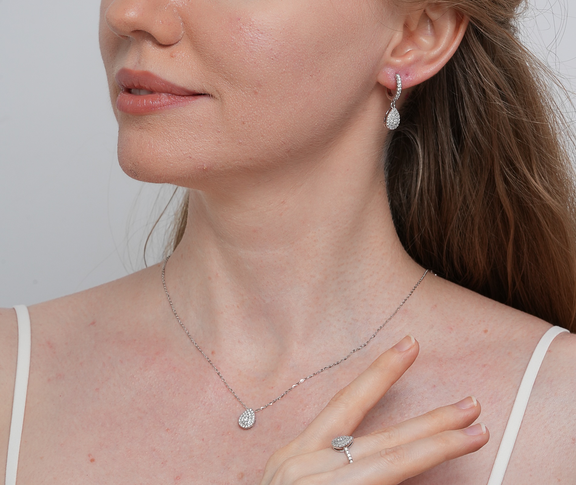 Shining Star Jewelry Trendy Vvs 925 Silver Pear Shaped Earring Necklace Sets Shining Star Jewelry Trendy Vvs 925 Silver Pear Shaped Earring Necklace Sets