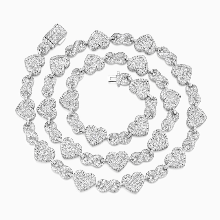 Shining Star Jewelry VVS Moissanite Infinity Link Chain Baguette Heart Necklace