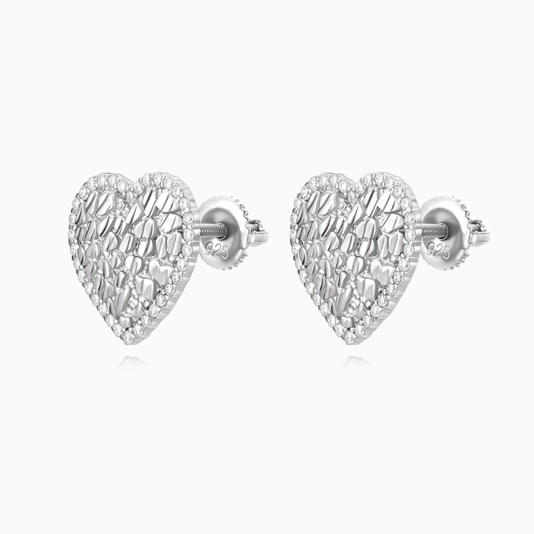 Shining Star Jewelry Unique Design 925 Silver Diamond Nugget Heart Earrings