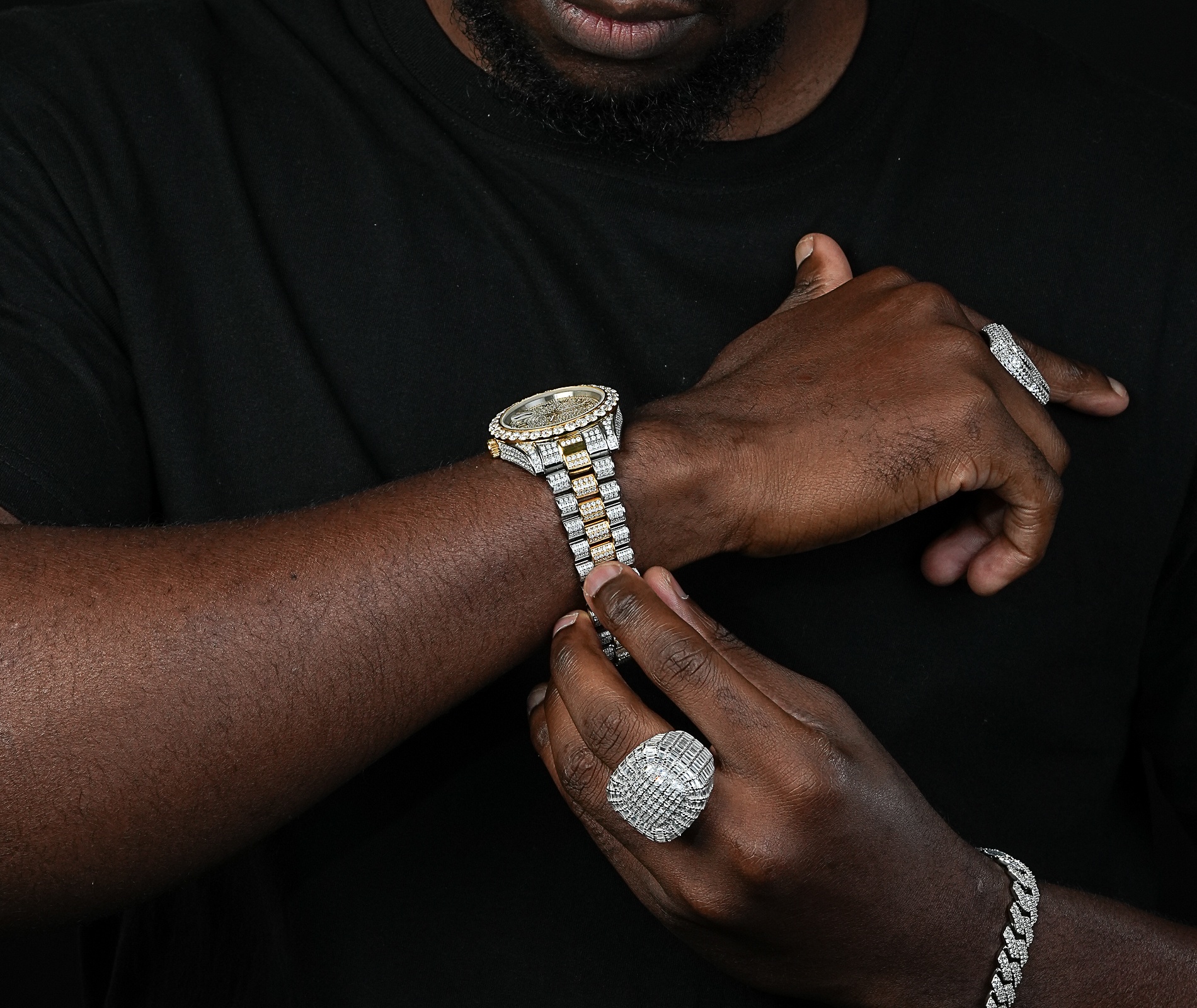 Shining Star Jewelry Men's Ice Out Cubic Zirconia White Gold Mechanical Watches