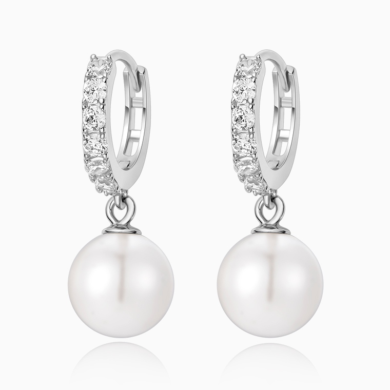 Shining Star Jewelry VVS Moissanite Women's Dangling Pearl Huggies Earrings
