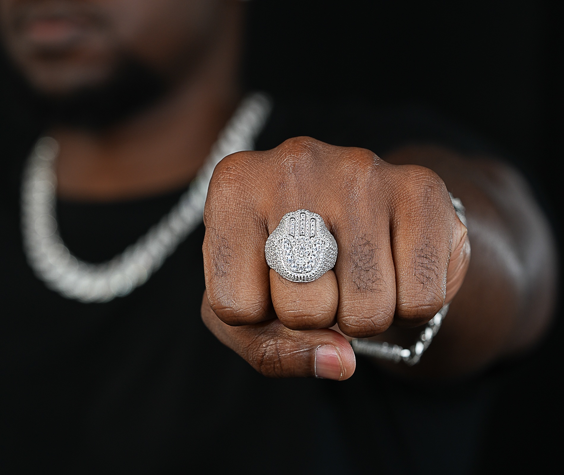 Shining Star Jewelry Chunky 925 Sterling Silver Moissanite Men Hamsa Ring