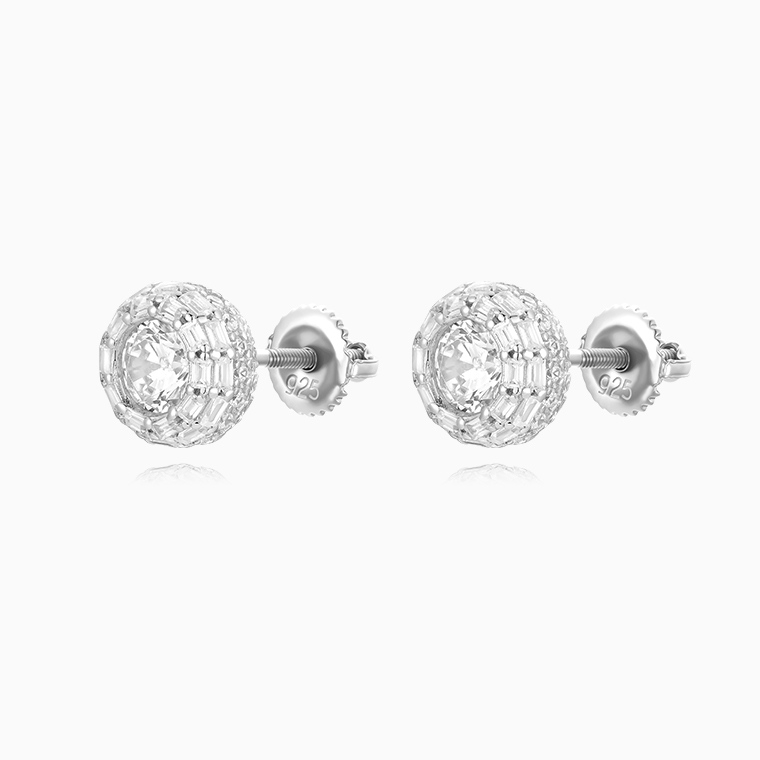 Shining Star Jewelry Round Brilliant Cut Moissanite Baguette Halo Stud Earrings Shining Star Jewelry Round Brilliant Cut Moissanite Baguette Halo Stud Earrings