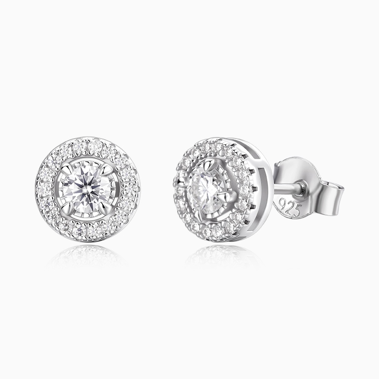 Shining Star Jewelry Round Moissanite Sterling Silver Halo Setting Jewelry Set