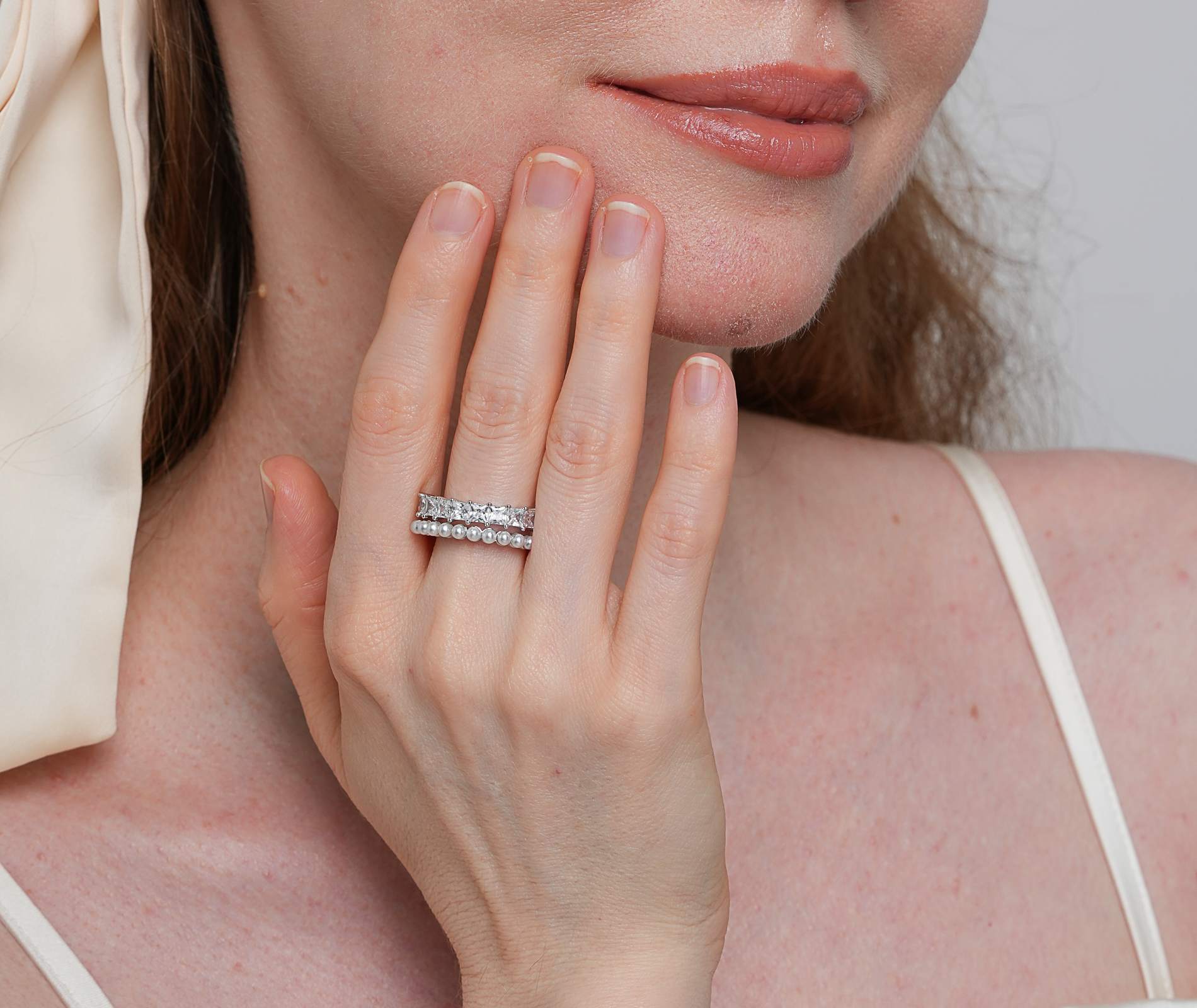 Shining Star Jewelry Luxury Pearl Zircon Princess Cut Sparkling Open Ring Women