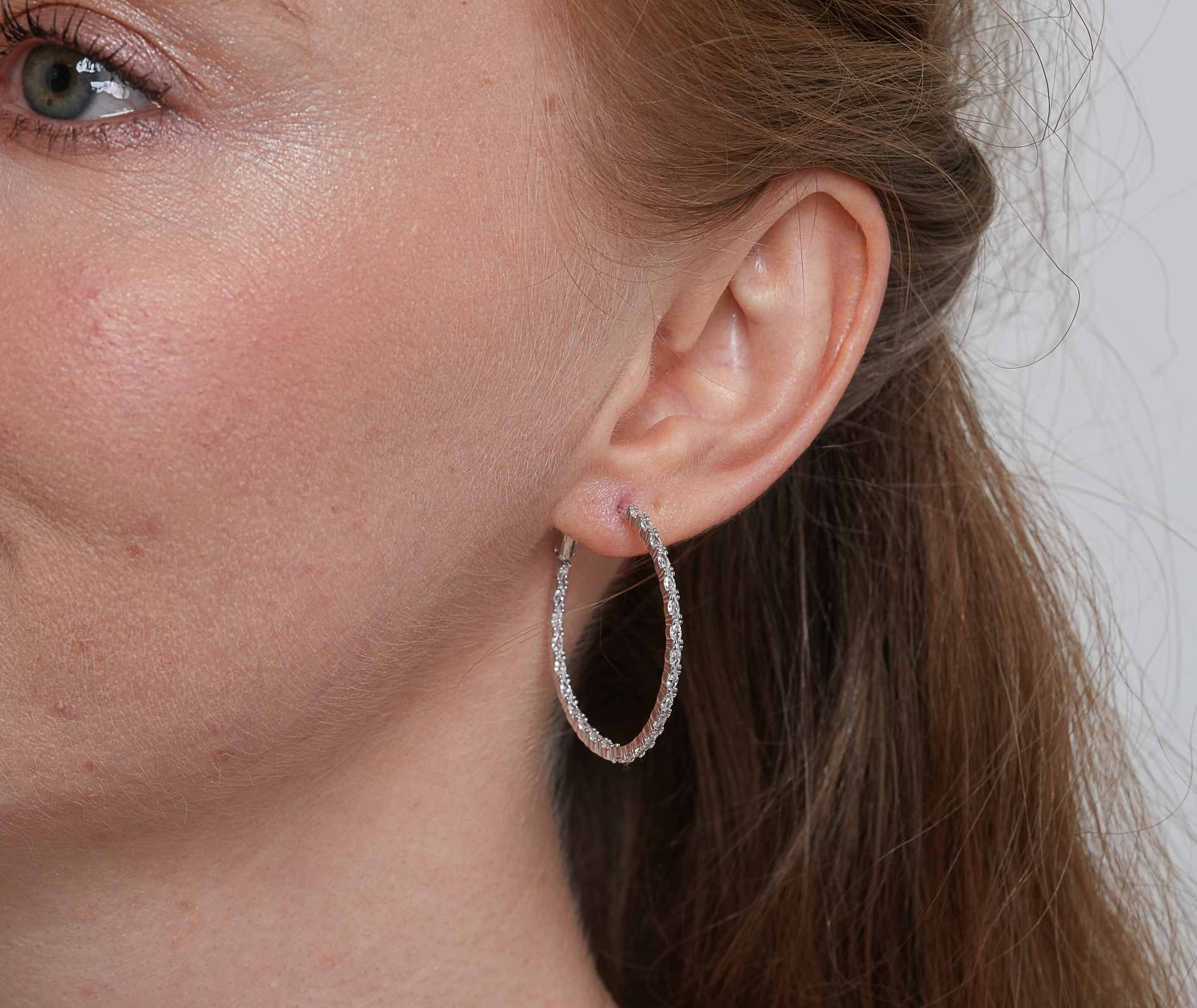 Shining Star Jewelry Iced Out Marquise Shaped Diamond Women's Big Hoop Earrings