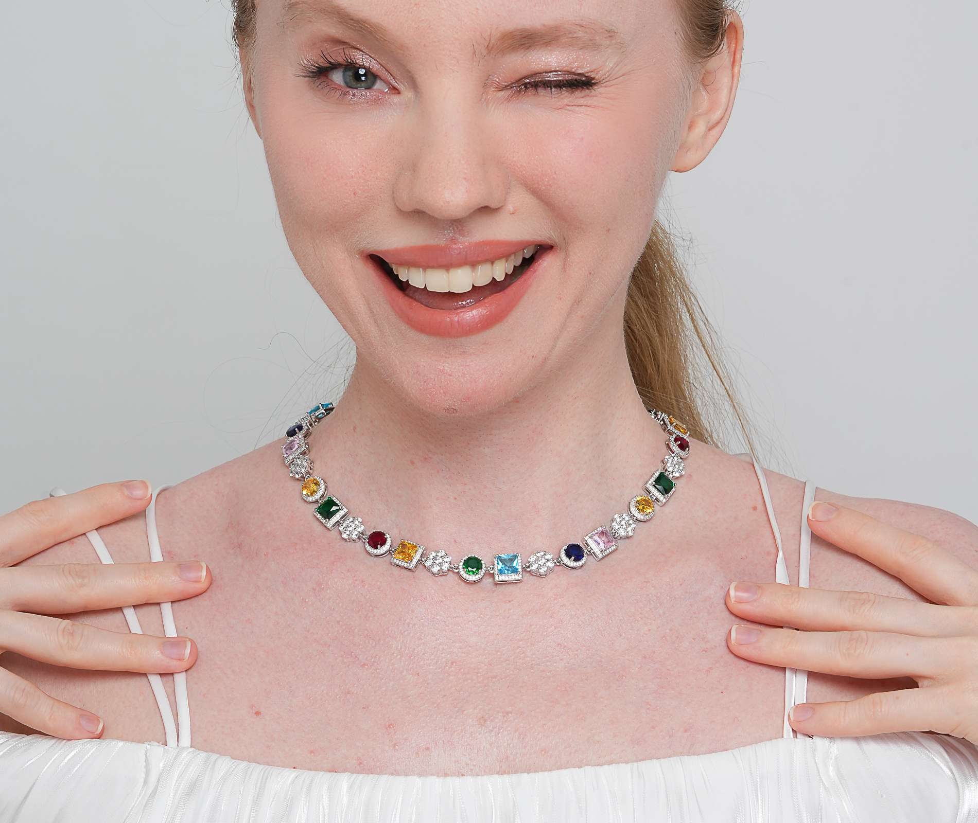 Shining Star Jewelry Chunky Zircon Color Tennis Chain Necklace For Women