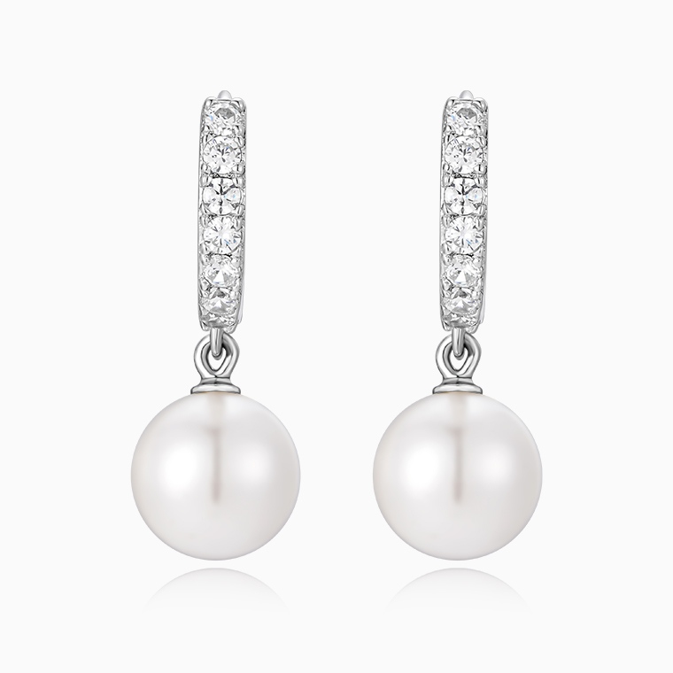 Shining Star Jewelry VVS Moissanite Women's Dangling Pearl Huggies Earrings