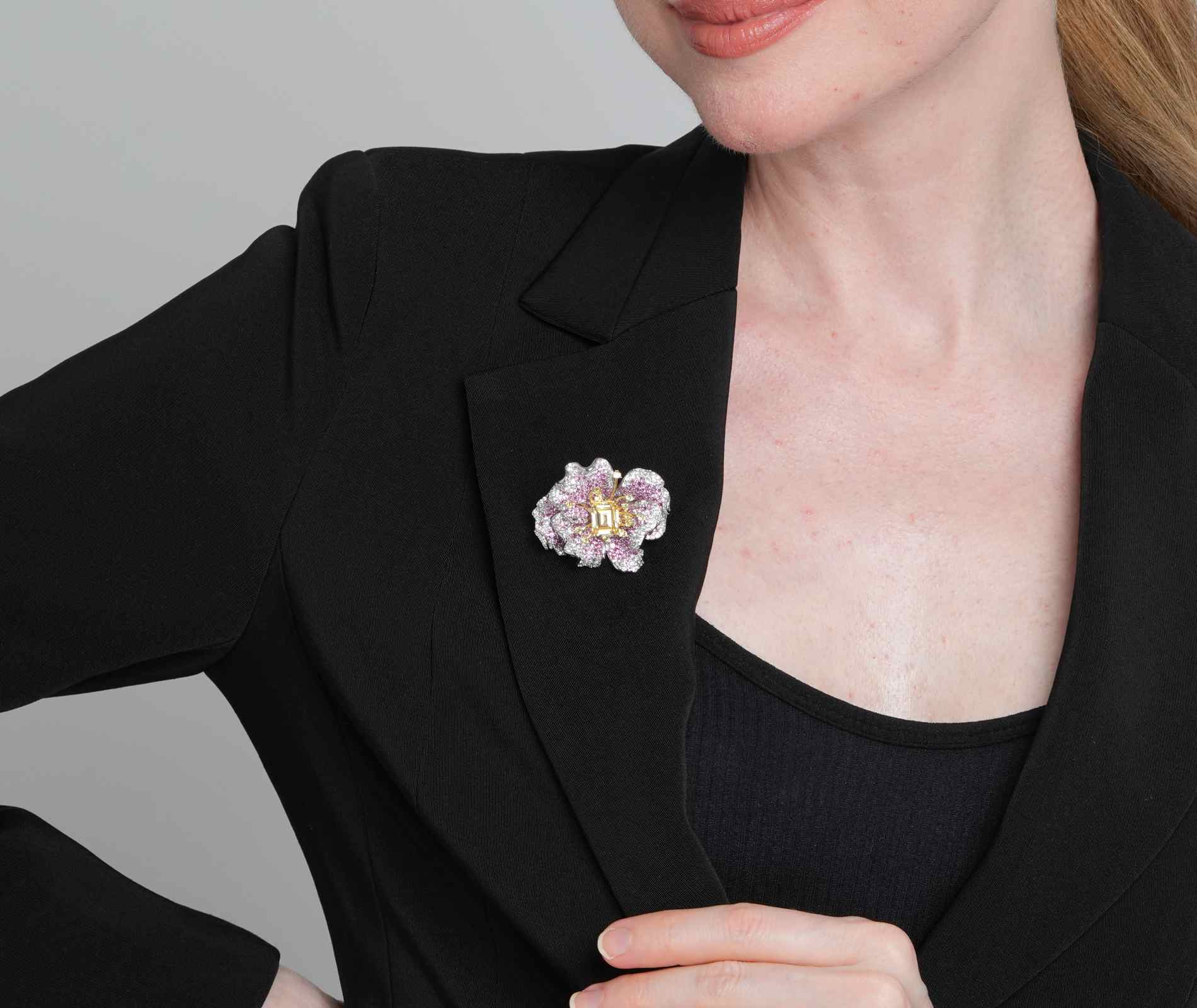 Shining Star Jewelry Women's 925 Silver Luxury Colored Diamond Flower Brooch