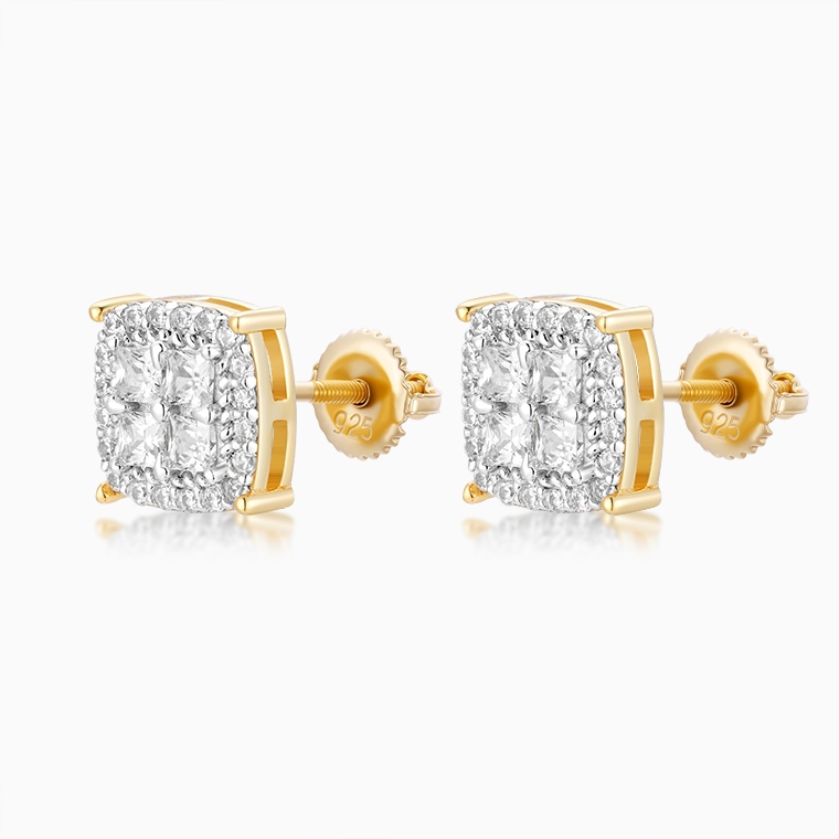 Shining Star Jewelry Bling Bling Luxury Princess Cut Diamond Square Stud Earrings