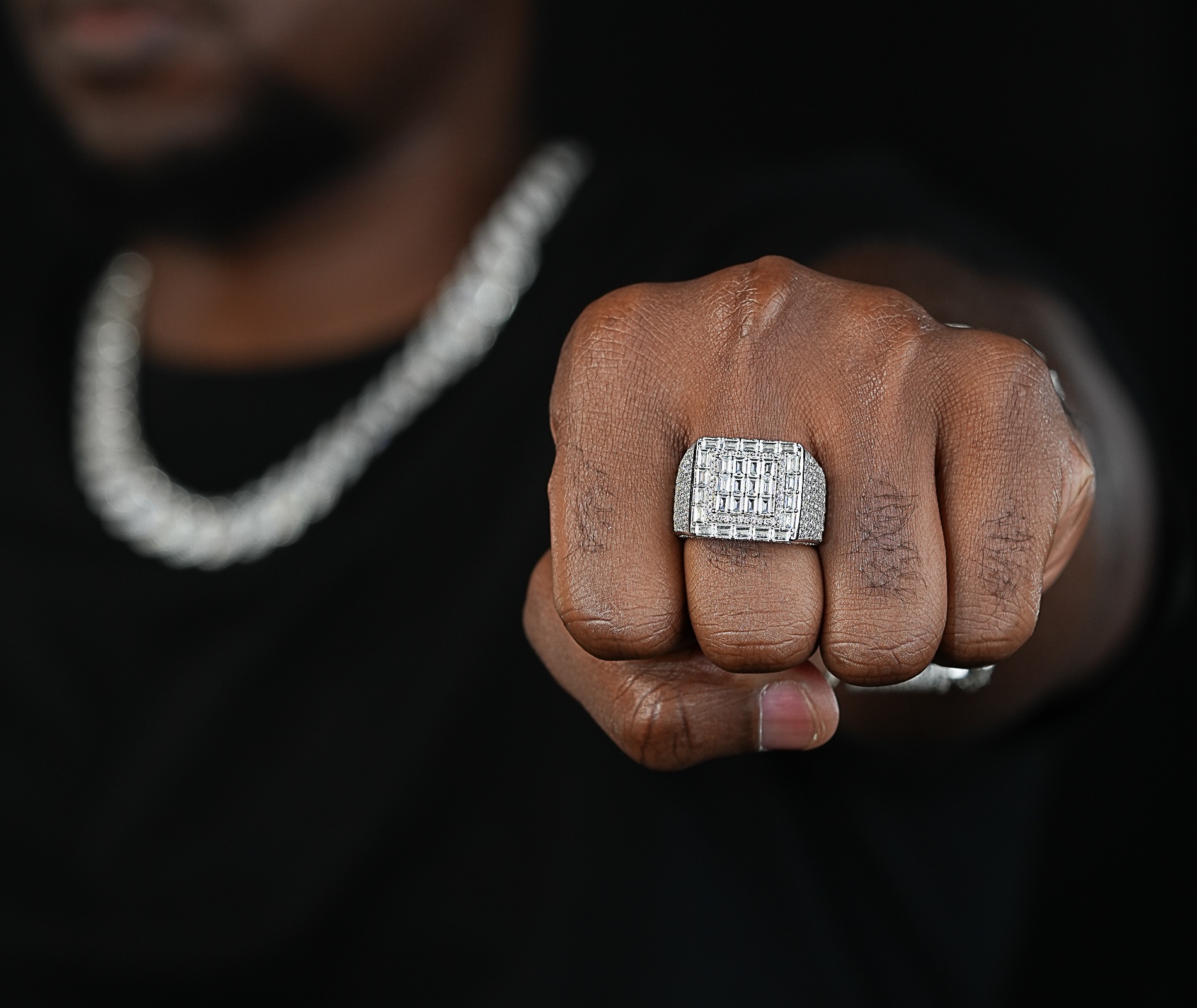 Shining Star Jewelry Mens D VVS Clarity Moissanite Square Shape Layer Ring