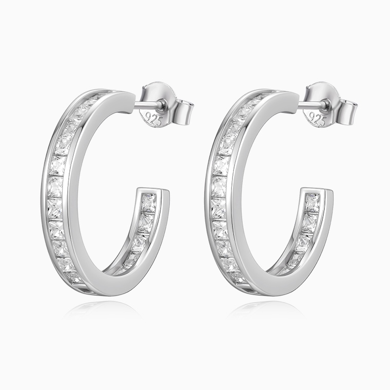 Shining Star Jewelry Iced Moissanite Princess Cut Sterling Silver Stud Earrings