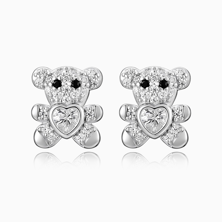Shining Star Jewelry Women's 925 Sterling Silver Heart Zircon Bear Stud Earrings