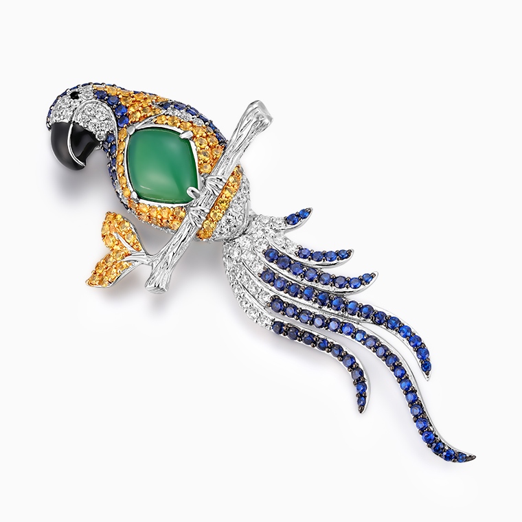 Shining Star Jewelry Women's Luxury 925 Silver Colored Zircon Bird Parrot Brooch